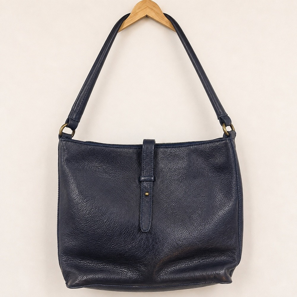 FatFace Minimalist Navy Leather Shoulder Bag Women OS Quiet Luxury Boho Hobo